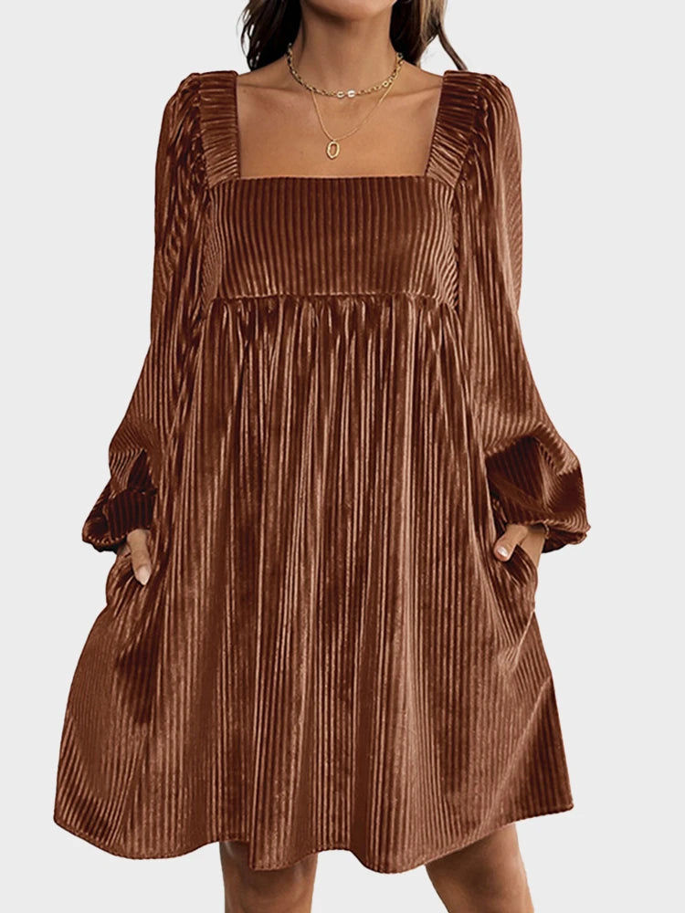 Women Long Sleeve Backless Velvet Mini Dress