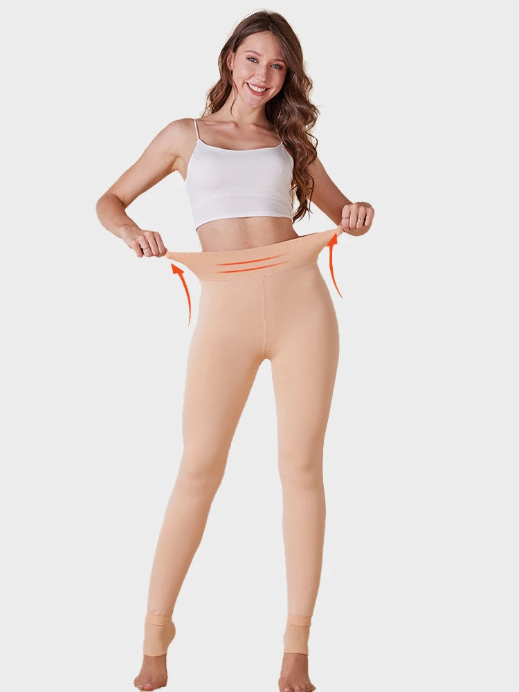 Women's Solid Color Fleece-Lined Thermal Tights