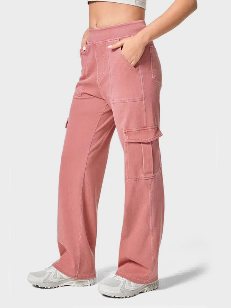 Mid Rise Pockets Straight Leg Casual Cargo Jeans