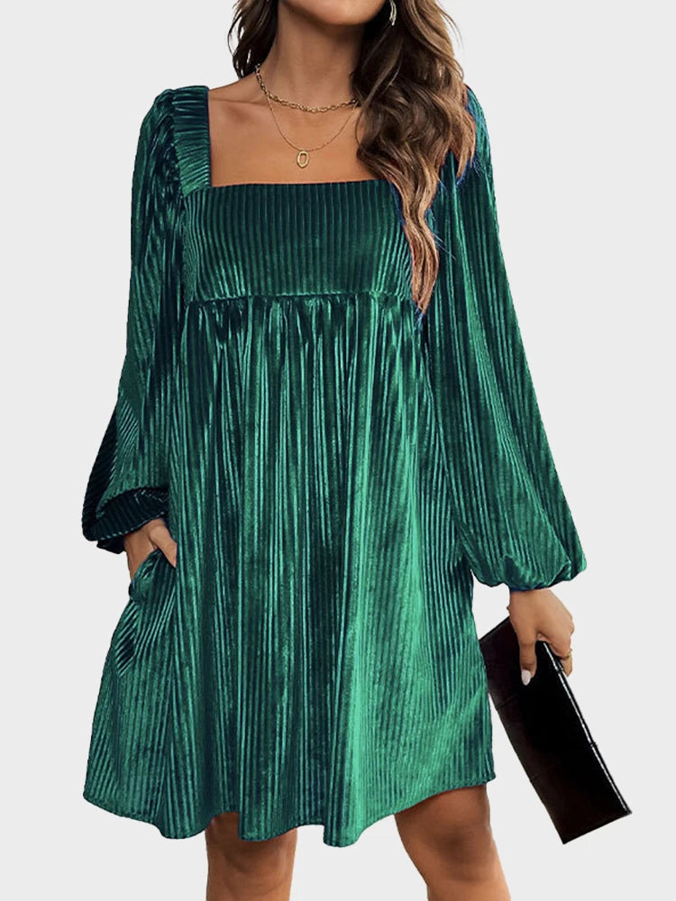 Women Long Sleeve Backless Velvet Mini Dress