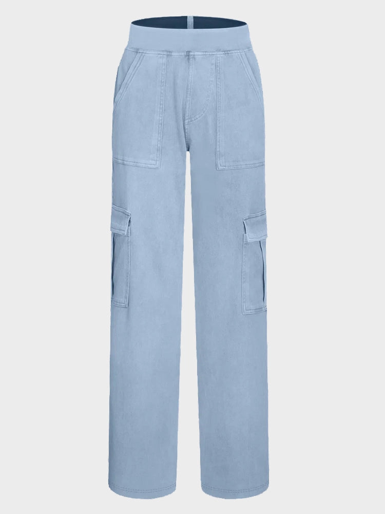 Mid Rise Pockets Straight Leg Casual Cargo Jeans