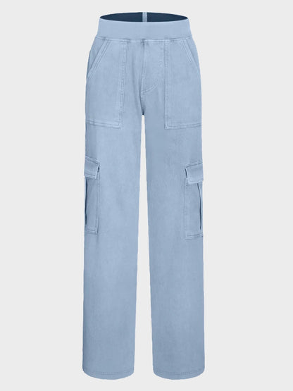 Mid Rise Pockets Straight Leg Casual Cargo Jeans