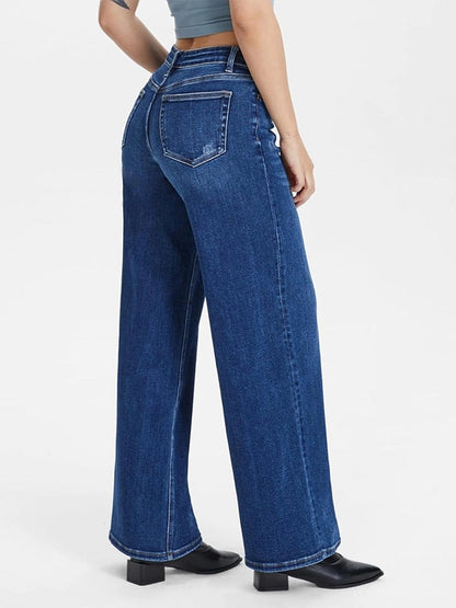Mid Low Rise Baggy Stretchy Wide Leg Distressed Jeans