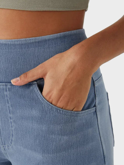 High Waisted Pockets Baggy Wide Leg Washed Casual Jeans