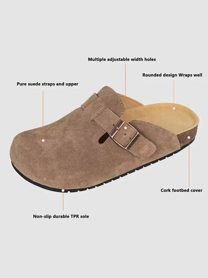 Unisex Suede Cork Clogs – Arch Support Buckle Slip-Ons